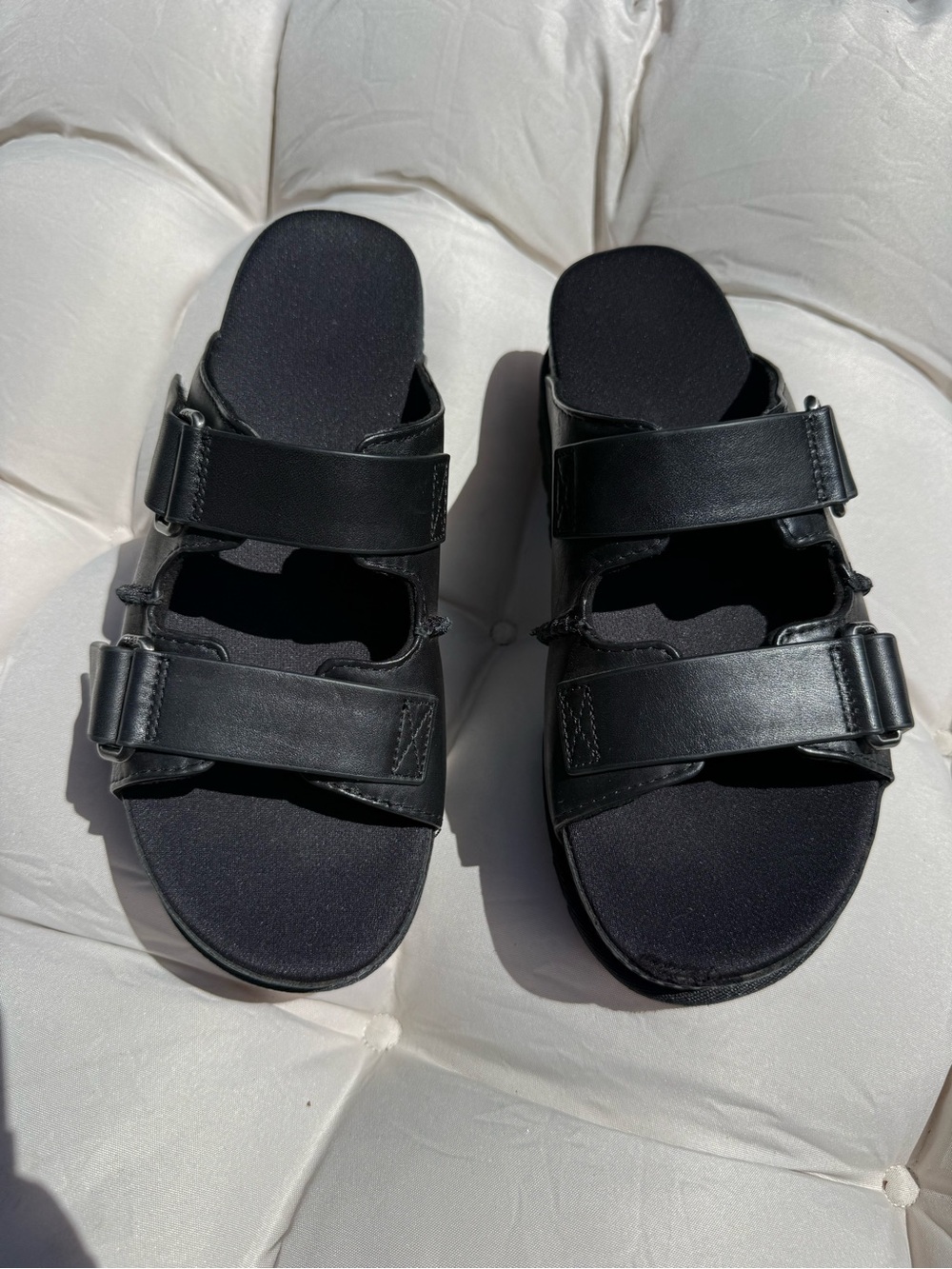 UGG Black Leather Buckle Slide Sandals - Picture 6 of 8